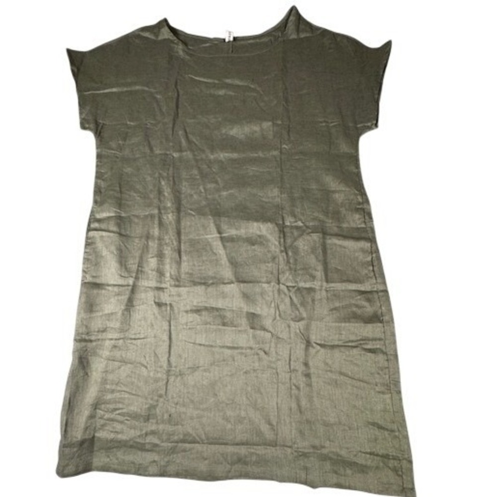 NWT Amazhiyu Women's L Olive Green Linen Cotton Gauze Shift Dress